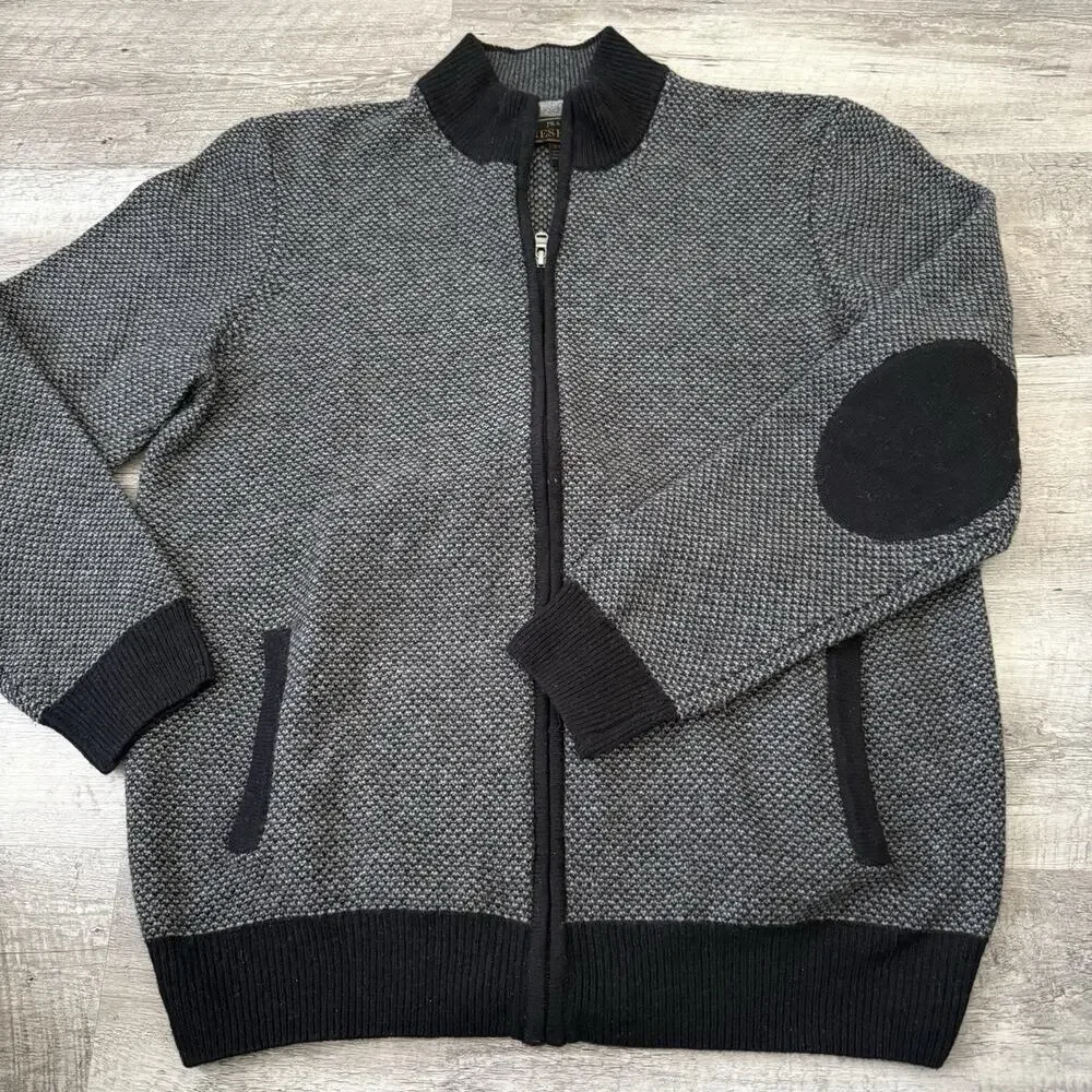 Jos A Bank Reserve Full-Zip Sweater Men XXL Black Gray Mock Neck Knit Wool Nylon